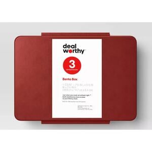 Dealworthy Red Bento Box Lunch Box 3 Compartment BPA-Free Dishwasher Safe s18